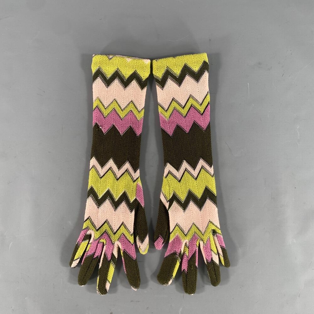 MISSONI SPORT Green Pink Chevron Wool Gloves